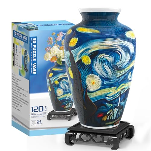 3D Puzzles Vase for Adults, Crafts for Adults, 120 Pieces Plastic DIY Unique Flower Vase with LED Light House Warming Gift Birthday Gifts for Flower Arrangements and Home Decor - color: Blue 3