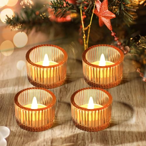 JOYIT Gold Votive Candle Holders Bulk Set of 4, Tealight Candle Holder for Wedding Table Centerpiece, Glass Small Candle Holders for Birthday Party, Valentine's Day, Home Decor (2''X 1.4'') - color: Gold