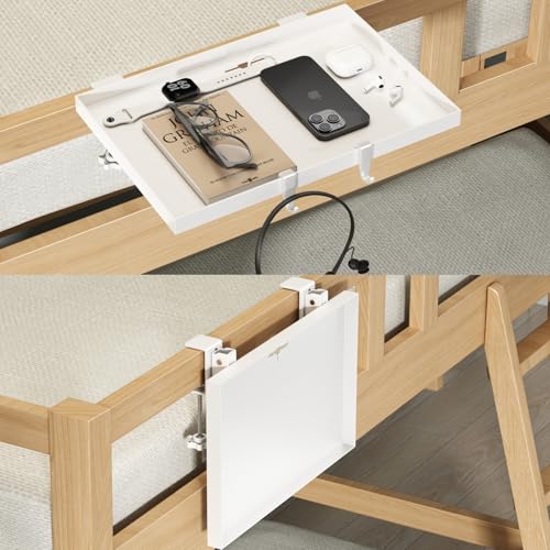 Magheo Bedside Shelf Foldable, Metal Clip-On Bunk Bed Table Shelf for Top Bunk Heavy Duty Bed Side Table Tray for College Dorm Room Essentials, Loft Nightstand Organizer Tray with 1 Cord Hole(White) - color: White, size: 12.6" x 9.28" x 0.79"