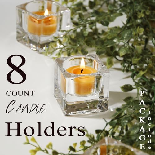 Clear Glass Tealight Candle Holder, Square Candle Holder Set of 8, Table Centerpiece for Ceremony, Event,Wedding, Party Decor
