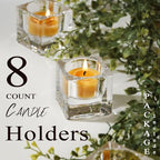 Clear Glass Tealight Candle Holder, Square Candle Holder Set of 8, Table Centerpiece for Ceremony, Event,Wedding, Party Decor