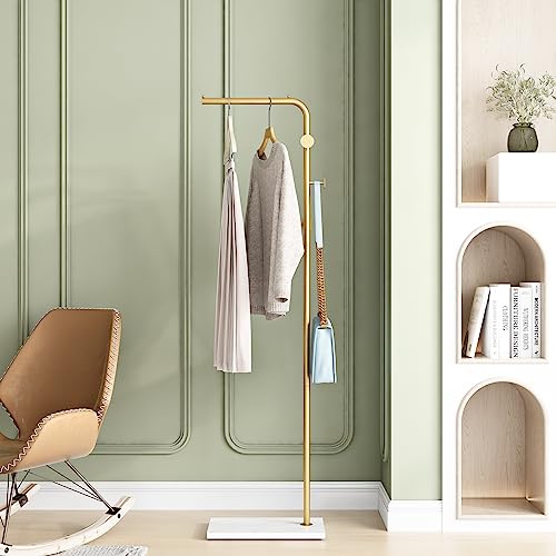 Metal Gold Coat Racks, Standing Coat Rack with Heavy Base, Modern Coat Tree with Crossbar and 3 Hooks, Entryway Coat Racks for Handbags, Clothing.(67inch) - size: 67in-std