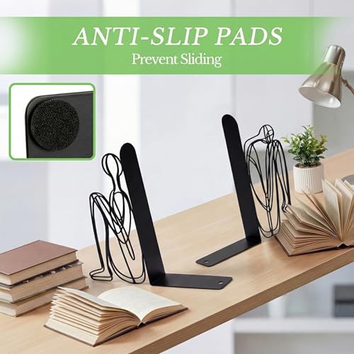 Sanwarm Metal Bookends Abstract Modern Book Ends Decorative Bookend for Home Office Library Desk Book Shelves Decor, Gift for Reading Enthusiasts Non-Skid Book Stoppers Holder (Black 1 Pair) - color: Minimalist