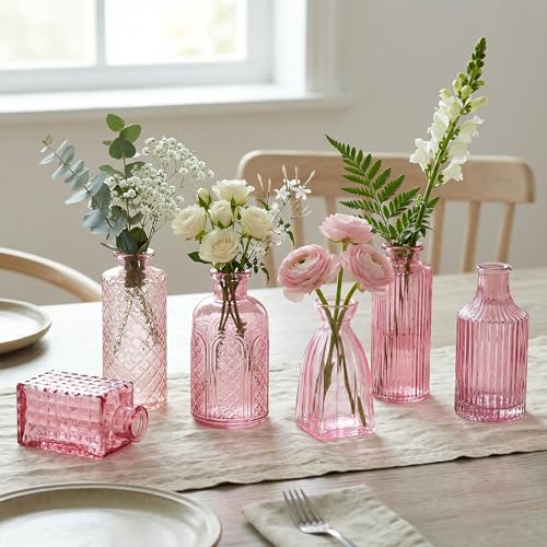 15 Pcs Colored Bud Vase Set,Glass Vases for Flower Centerpieces Wedding & Party Decor,Home Table Decorations,Bud Vases in Bulk for Housewarming (15, Pink) - color: Pink