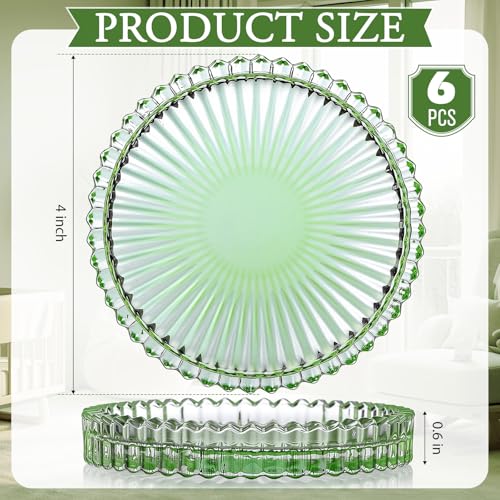Honeydak Sage Green Glass Pillar Candle Holder Plates 4'' Round Glass Candle Tray Round Coasters for Table Centerpiece Wedding Party Home Bridal Shower Thanksgiving Christmas Decor(6 Pcs) - color: Sage Green