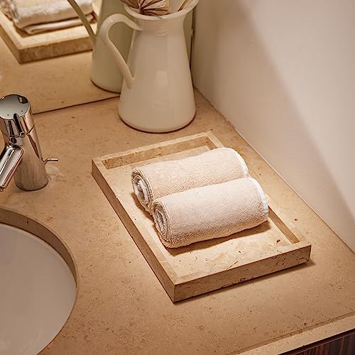 Navaris Travertine Decorative Tray - Durable Bathroom Organiser - Trays for Perfume, Jewellery, Vanity & Coffee Table Decor - 30 x 20cm Rectangle Tray, Beige - size: 11.8" x 7.9" x 1.2"