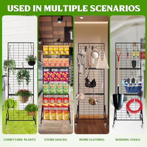 Heavy Duty Foldable Grid Wall Panels Display Stand 6FT x 2FT, 1-Pack Grid Panel Wire Grid Display Rack with Braked Wheels & 20 Hooks, No Tools Setup Gridwall for Art Fairs, Craft Shows & Home Storage
