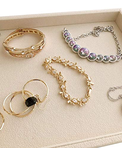 Premium Grade Multi Function Beige Velvet Jewelry Collection Accessaries Organization Tray Display Show Tray Home Store Drawer Divider Insert Closet Organizer - color: Jewelry Open Tray