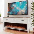 BVIUNTWO Modern Fireplace TV Stand for Up to 75 Inch TV, Entertainment Center with 60" Electric Fireplace for 65 75 Inch TV, 65" TV Stand with Storage Cabinet Drawer for Living Room (Off White) - size: 65 Inch