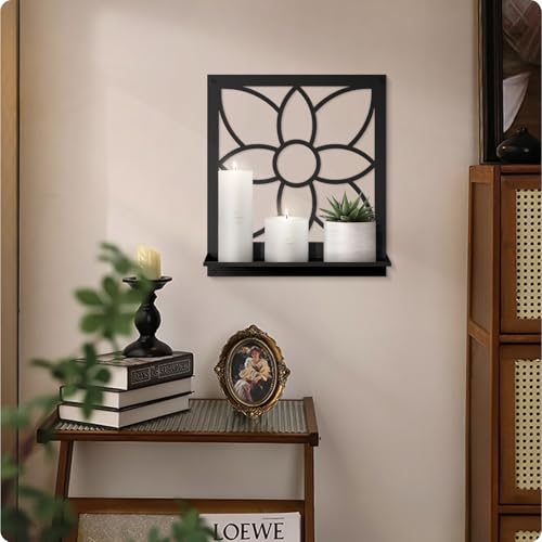 Flower Candle Wall Sconce, Retro Bathroom Wall Decor, Black Minimalism Wall Art for Living Room Bedroom Bathroom (2 Pack 11.8 x 13 in) - color: Black- Flower