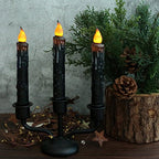 CVHOMEDECO. Real Wax Hand Dipped Battery Operated LED Timer Taper Candles Country Primitive Flameless Lights Décor, 6-3/4 Inch, Matt Black, 3 PCS in a Package - color: Matt Black 3 Pcs