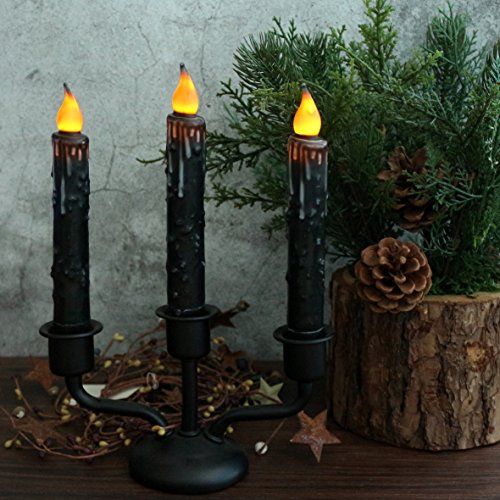 CVHOMEDECO. Real Wax Hand Dipped Battery Operated LED Timer Taper Candles Rustic Primitive Flameless Lights Décor, 6-3/4 Inch, Matt Black, 6 PCS in a Package - color: Matt Black 6 PCS