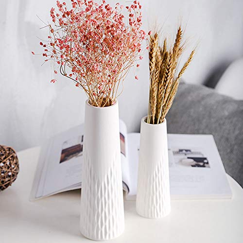 VanEnjoy 10 inch Desktop Minimalist White Ceramic Vases Home Office Decoration, Unique Speckle Finish Bud Vase for Flowers