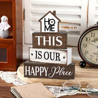 Cinnvoice 4 Pcs Farmhouse Tabletop Decor Rustic Family Blessed Home Table Centerpiece This Is Us Sign for Kitchen Shelf Desk Fireplace Mantel Tiered Tray Decor(Home This is Our Happy Place) - style: Home This is Our Happy Place