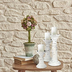 Candle Holder Stand Wooden, Pillar Candle Holders, Unity Candle Holders, Rounded Turned Colums, Country Style Ideal for Gift, Wedding, Christmas, Party, Spa - 10,8,6 Inch- Set of 3 - Antique White - color: Antique White, size: 10,8,6 Inch Set of 3 - Mid C