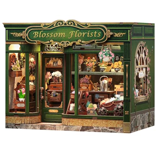 Fsolis Book Nook Kit - DIY Miniature Scene Kit for Adults 3D Wood Puzzles Tiny House Mini Craft Bookshelf Decor Gifts for Women Teenagers Book Lovers (Blossom Florists) - style: Blossom Florists