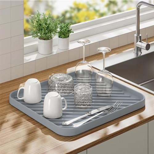 Silicone Organizer Tray for Kitchen Sink and Bathroom, Dishwasher Tray, Versatile Bathroom and Drawer Organizer Trays, Non-Slip Countertop （Gray） - color: Gray