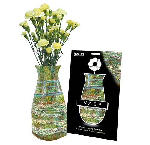 MODGY Collapsible and Expandable Flower Vase Plastic Decorative Modern Centerpieces Dining Table Decor Living Room Bathroom Wedding Office, Monet Water Lily Pond - style: Water Lily Pond
