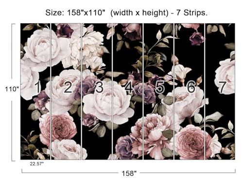 Peony Flowers Wall Mural - Purple Flower Wallpaper, Rose Mural - 158" x 110" (Not Self-Adhesive) - color: Murals-01, size: 158" x 110"