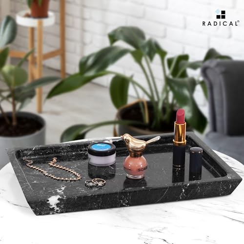 Radicaln Mable Serving Tray 12" Inches Black Handmade Rectangle Cafeteria Trays for Kitchen Countertop Ideal Food and Serving Dishes, Serving Platter for Party Supplies - color: Black