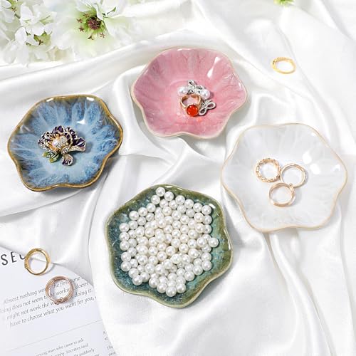 Lemecima 8 Pcs Ceramic Jewelry Dish Set, Leaf-Shaped Trinket Holder Tray for Rings Earrings Necklaces Bracelets Keys, 4 Colors, Gifts for Women Mother's Day Birthday Wedding Anniversary
