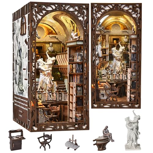 CCCDF DIY Book Nook Library Kit, Miniature Dollhouse Booknook Kit, 3D Wooden Puzzle Bookend Bookshelf with LED Light for Teens and Adults (Bernini's Sculpture Workshop) - style: Bernini's Sculpture Workshop