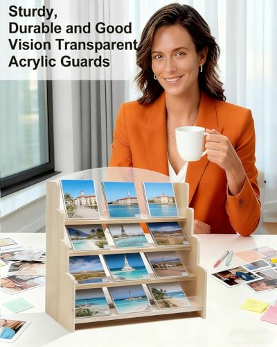 UCEC Greeting Card Display Stand, 4-Tier Wooden Acrylic Greeting Card Holder, Display Stands for Vendor Events Postcard, Craft Fairs, Retail Counter, Brochures & Photos Organizer