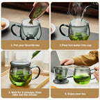Glass Tea Cup with Infuser and Lid, 17.6oz/520ml Large Borosilicate Teacup, Clear Mug for Loose Leaf Tea, Blooming Tea, Tea Bags - Perfect Christmas or Birthday Gift for Men. - size: 17.6OZ
