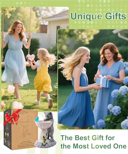 Cat Statues for Bird Bath: Outdoor Sculptures for Garden Lawn Patio Yard Balcony Porch - Unique Gifts for Mother Grandma Women - color: Cat