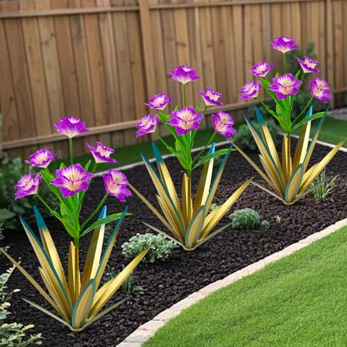 Homight Metal Agave Plant Outdoor Decoration Outdoor Garden Decoration Daffodils Flowers Mexican Yard Art Daffodils Flowers Decorative Garden Gift (3 Big Purple Daffodil) - color: 3 Big Purple Daffodil