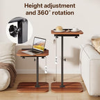 TV Tray Table, Adjustable Height, Flip-Top, Snack Side Table with 360° Swivel and 180° Tilt, C Shaped End Table for Couch, Sofa, Bed, Recliner, Walnut - color: Walnut
