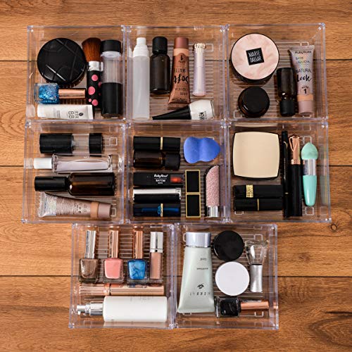 Backerysupply Clear Plastic Drawer Organizer Tray for Vanity Cabinet (6"×6"×2"，Set of 8),Storage Tray for Makeup, Kitchen Utensils, Jewelries, and Gadgets… - size: 6 in x 6 in x 2 in