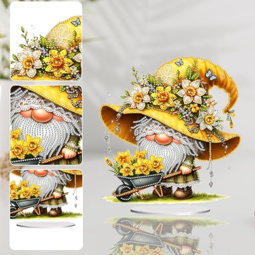 5D Tabletop Diamond Art Kit Lily Gnome, Stand Up Special Shaped Crystal Diamond Art Desktop Kits for Adults, DIY Diamond Art Painting Kits Craft Gift (Yellow) - color: Lily Gnome