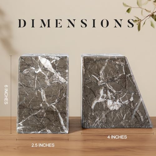Marble Bookends Decorative, Natural Stone Book Stopper for Shelves, Unique Vase Book Ends for Home, Kitchen and Office Decoration (Gris Lido) - color: Gris Lido