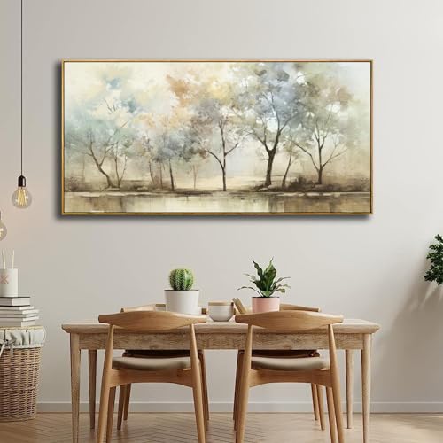 Abstract Wall Art Artwork Retro Trees Pictures Decor Canvas Painting Large Size Framed Ready to Hang Living Room Bedroom and Office Wall Decor 31x70 Inch - color: Light Color, size: 70"L x 31"W