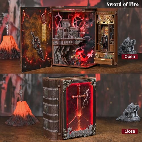 CCCDF Book Nook Kit - DIY Miniature House Kit for Adults, Teens, Dollhouse Magic Booknook Tiny House Bookshelf Decor, Gifts for Family, Friends (Sword of Fire) - style: Sword of Fire