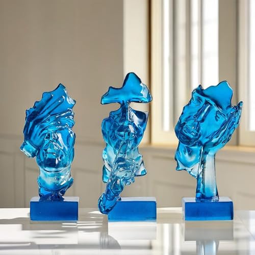XINXUAN 3PCS Thinker Statue Set : Silence is Gold Abstract Art Ornament, Modern Home Decor Resin Sculpture, Piano, Desktop, Office, Study Decoration (Dark Blue) - color: Dark Blue