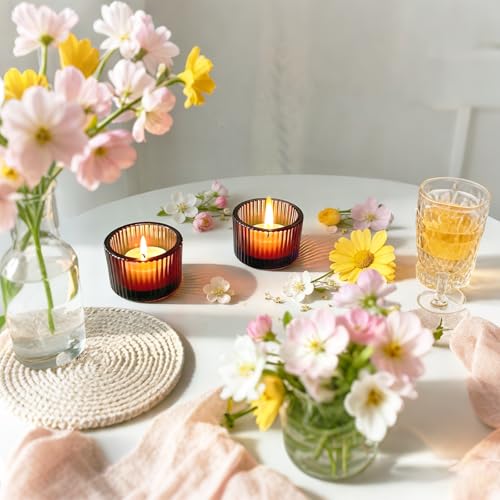 2pcs Tea Light Candle Holders Glass Votive Candle Holders Table Centerpiece for Wedding Birthday Home Decor (Amber) - color: Amber