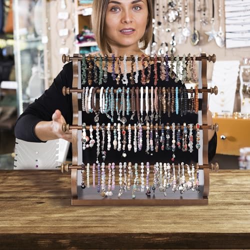 4 Tier Wooden Bracelet Holder, Bangle Watch Necklace Display Storage Antique Bracelet Display Jewelry Holder Stand Display Organizer, Brown 4 Tier Wooden Bracelet Holder - style: 4 Tier Sranding