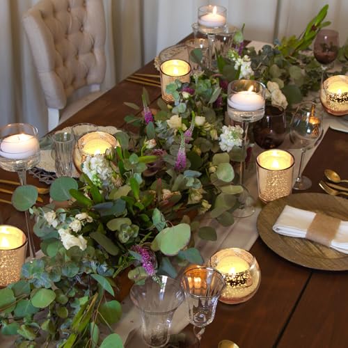 Funnymoom 12 Set Assorted Votive Candle Holders with LED Tea Light Decorative Mercury Glass Votive Tealight Holder Flameless Battery Operated Wedding Centerpieces Bridal Party Table Decoration (Gold) - color: Gold