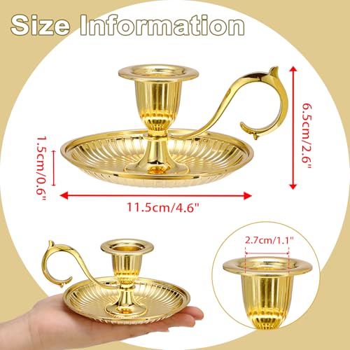 OwnMy 1 Vintage Candlestick Holder Decor, Antique Brass Taper Candle Holder with Carry Handle and Candle Drip Catcher Tray, Eleagnt Taper Candle Stand for Wedding Dining Table Centerpiece, Gold - color: Gold
