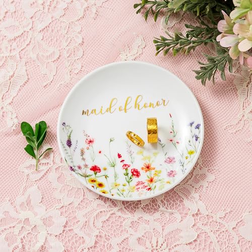 Crisky Jewelry Ring Dish for Maid of Honor Gifts from the Bride, Personalized Bridesmaid Proposal Gifts Idea Trinket Tray - style: Wedding Maid of Honor