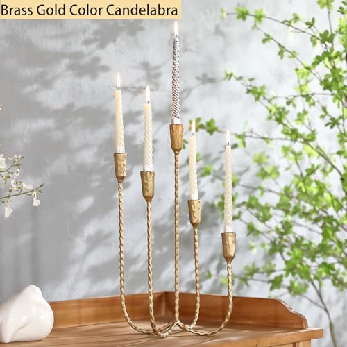 Cast Iron Candelabra Candle Holder, 17.5 Inch Tall Antique Brass Taper Candle Holder, Vintage Candelabra Centerpieces for Dining Tables or Mantel - color: Gold