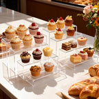 16 Pcs Acrylic Risers 4 Sizes(7" L~9" L) Riser Display Shelf Cupcake Stand Display Cabinet Clear Rectangular Display Stands Set