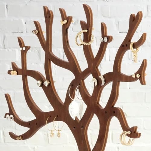 Wooden Jewelry Tree Necklace Holder,9 Inch Jewelry Stand Creative Ring Holder Necklace Suitable Ring Earrings Necklace Bracelet for living rooms, bathrooms,offices (TREE)