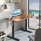 Furmax Electric Height Adjustable Standing Desk Large 48 x 24 Inches Sit Stand up Desk Home Office Computer Desk Memory Preset with T-Shaped Metal Bracke, Brown - color: Brown, size: 48 Inch