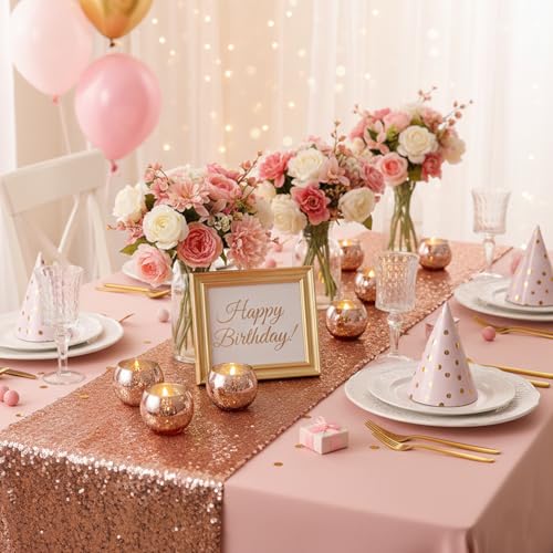 LAMORGIFT 12 Pcs Rose Gold Candle Holders-Rose Gold centerpieces for Birthday Party, Wedding, Bridal Shower, Sweet 16. Mother's Day Brunch Table Decorations - color: Rose Gold