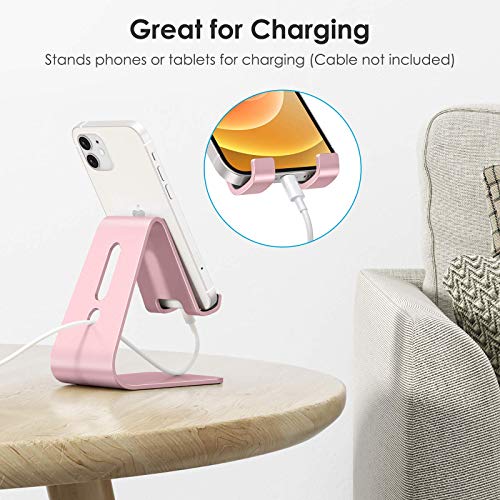 OMOTON Upgraded Aluminum Cell Phone Stand for Desk, C1 Durable Cellphone Dock with Protective Pads, Smart Stand Designed for iPhone17, 16/15/14/13 Pro Max Air, iPad mini, Android Phones,Rose Gold - color: Rose Gold