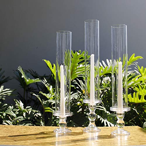 CYS EXCEL 6 PCS (H:14" D:2.5") Glass Hurricane Candleholder Tubes | Open-Ended Bottomless Cylinder, Chimney Tube for Taper Candles and Candlesticks - size: 2.5" wide x 14" tall