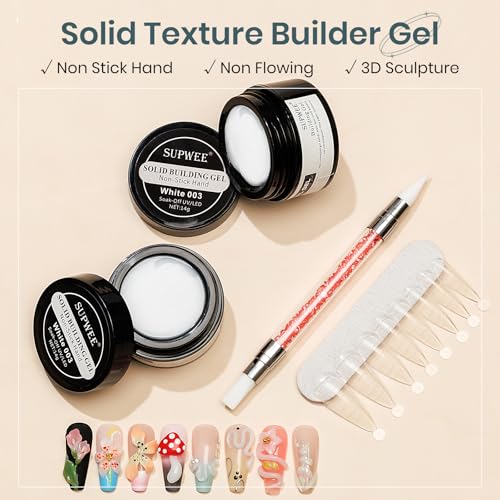 White 3D Molding Gel for Nails Art Non-Stick Hand Solid Builder Gel Hard Nails for Extension Carving Sculpting Beauty Charms for Beignner and Salon DIY - color: White&White
